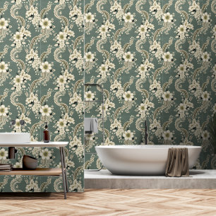 Papier Peint Elégant vert Victorian Dentelle Motif