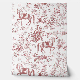 Papier Peint Élégant Vintage Cheval Blanc Rouge Motif Floral