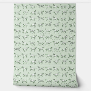 Papier Peint Elégant Vintage Galloping Horses Sage Toile