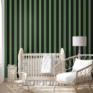 Papier Peint Élégant Vintage Olive Sage Vert Noir 3D Rayé