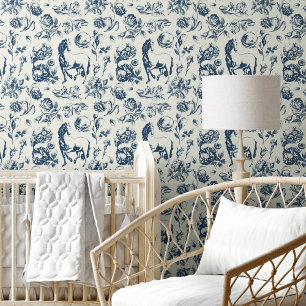 Papier Peint Elégant Vintage Toile Bleu Cheval Motif Floral