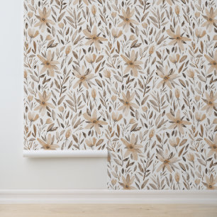 Papier Peint Elégante aquarelle Fleur sauvage tons terreux