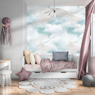 Papier Peint Elégante aquarelle nuages Whimsical Bleu