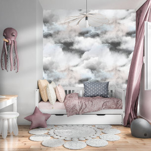 Papier Peint Elégante aquarelle nuages Whimsical gris foncé