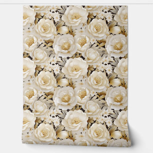 Papier Peint Élégante crème 3d et fleurs dorées printemps fleur