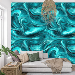 Papier Peint Élégante Ondes de torréfaction Liquide Agate Turqu