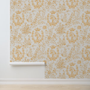 Papier Peint Elégante toile équestre Vintage gris-jaune