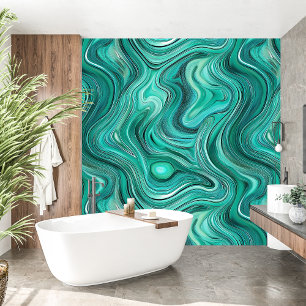 Papier Peint Élégante vague tourbillonnante Vagues Liquide Turq