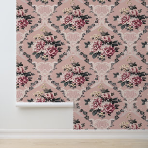 Papier Peint Elégante Vintage Chic Roses Rose