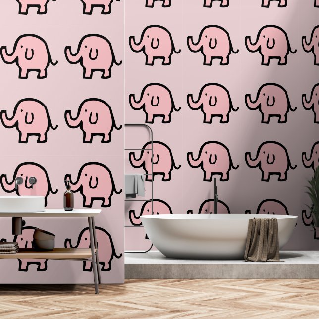 Papier Peint Eléphants Animaux Motifs Bébé Fille Nourriture ros (Salle de bain)