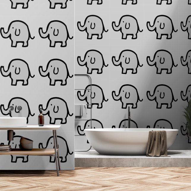 Papier Peint Eléphants Animaux Motifs Bébé Garçon Fille Nursery (Salle de bain)