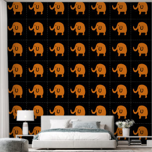 Papier Peint Eléphants Bébé Animal Motifs mignons Orange Noir