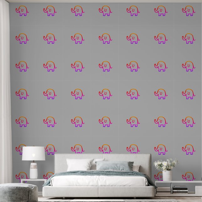 Papier Peint Eléphants Bébé Animal Motifs mignons rose gris (Chambre à coucher)