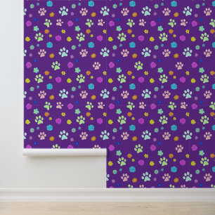 Papier peint Empreinte de patte et Fleurs