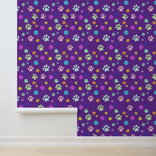 Papier peint Empreinte de patte et Fleurs (Application)