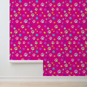 Papier peint Empreinte de patte et Fleurs