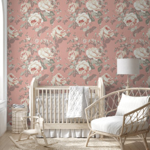 Papier peint en fleurs chic de mignonne Shabby