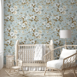 Papier peint en fleurs chic de mignonne Shabby
