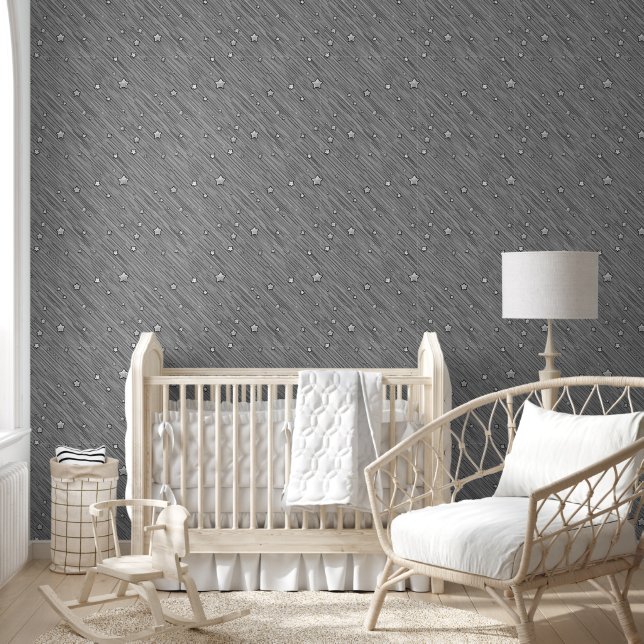 Papier Peint Étoiles à échelle grise (Enfants)