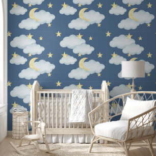 Papier Peint Étoiles de lune Nuages Ciel Neutre Baby Nursery