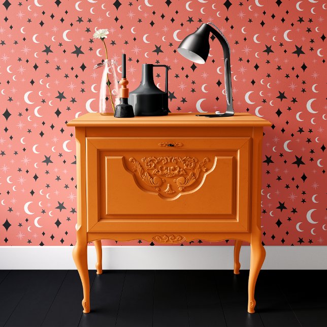 Papier Peint Étoiles et lunes d'Halloween rose (Créateur téléchargé)