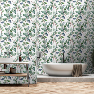 Papier Peint Eucalyptus Vert Feuille Vert Blanc Élégant