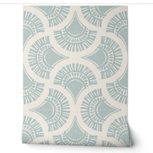 Papier Peint Éventail solaire géométrique boho texturé - Bleu p