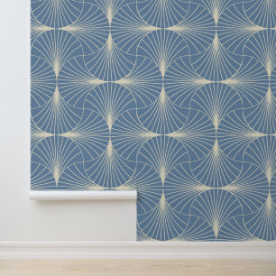 Papier Peint Éventails géométriques Art Déco en gris-bleu