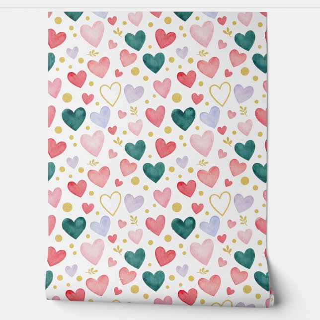 Papier Peint Evergreen Hearts & Rose Blush (Déroulement)