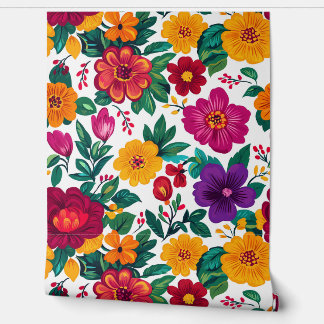 Papier Peint Extravagance florale de la Fiesta blanche