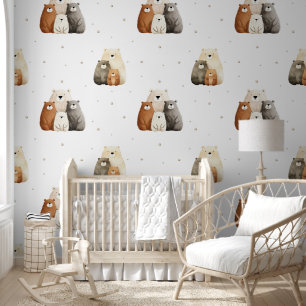 Papier Peint Famille d'ours mignons aquarelle pour nurserie boh