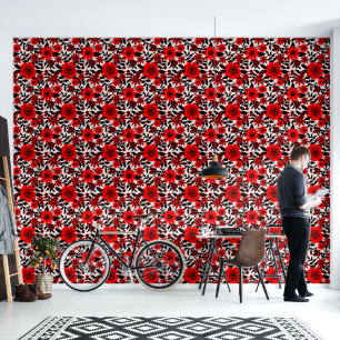 Papier Peint Fantasy Rouge et Blanc Jungle Floral