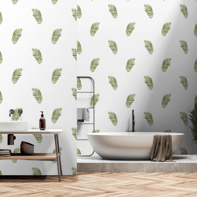 Papier Peint Ferne tropicale Maison de plage de feuilles vertes (Salle de bain)