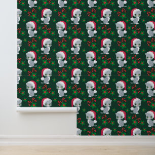 Papier Peint Festif Noël carrelé chat motif