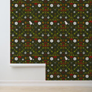 Papier Peint Festive Noël Folk Art Design Motif