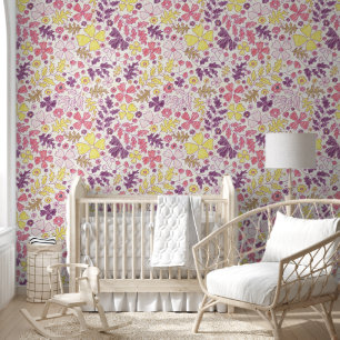 Papier Peint Fête bébé esquisse au crayon de fleur gribouillée 