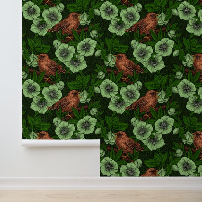 Papier Peint Feu et hellebore sur vert foncé (Application)
