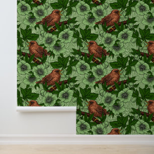 Papier Peint Feu et hellebore, vert clair