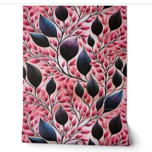 Papier peint Feuille rose et noir Motif botanique