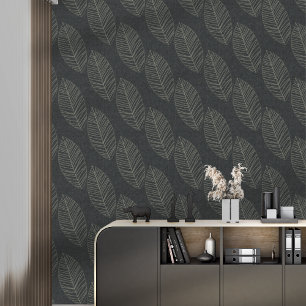 Papier Peint Feuilles botaniques Boho modernes sur tissu noir