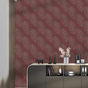 Papier Peint Feuilles Botaniques Modernes Sur Tissu Rouge Profo