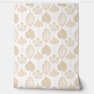 Papier Peint Feuilles d'automne beige blanc