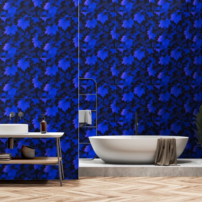 Papier Peint Feuilles d'automne Bleues Calmes (Salle de bain)