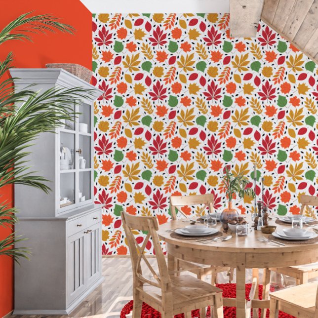 Papier Peint Feuilles d'automne vibrantes Motif multicolores (Vibrant Autumn Leaves Multi-Colored Pattern Wallpaper)