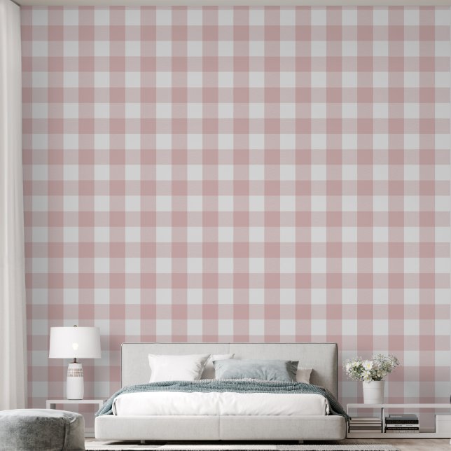 Papier Peint Fille 6" Rose clair En vichy Buffalo Check (Chambre à coucher)