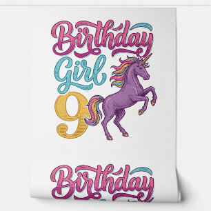 Papier Peint Fille d'anniversaire 9 Licorne Dessin de gravure v