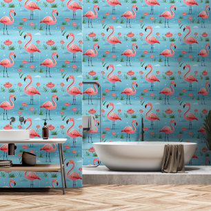 Papier Peint Flamant rose Motif d'eau bleu
