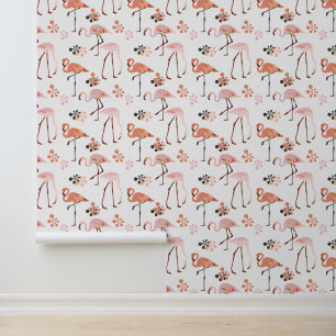 Papier Peint Flamant rose Peach Rose Retro