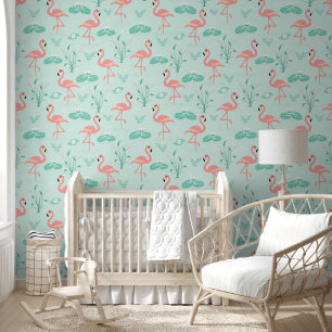 Papier Peint Flamants Roses Mignons et Chic dans un Étang Motif