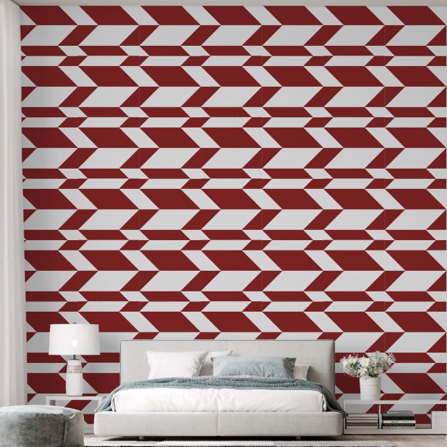 Papier Peint Flèche Chevron Gras Deux Tons Blancs Rouge (Chambre à coucher)